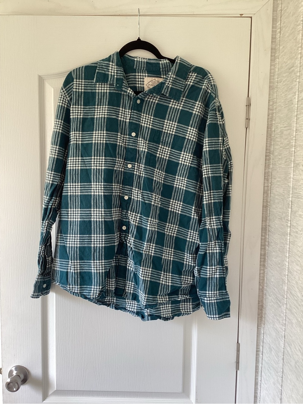 St. John's Bay Teal & White Plaid Button-Down Shirt 2XL EUC